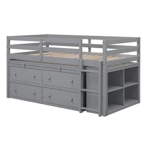 Loft Bed With Retractable Writing Desk And 4 Drawers, With Lateral Portable Desk And Shelves