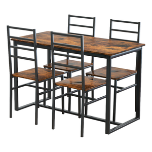 5 Piece Metal and Wood Indoor Modern Dining Table Set for 4