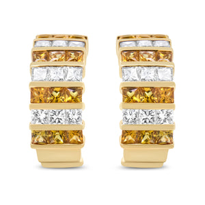 18K Yellow Gold 1 3/4 Cttw Invisible Set Princess Cut Diamond and 2.5mm Yellow Sapphire Huggie Hoop Earrings (F-G Color, VS1-VS2 Clarity)