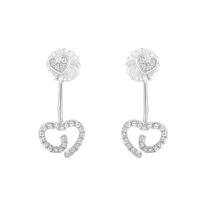 .925 Sterling Silver 1/4 Cttw Diamond Swirl Heart Front/Back Earrings (I-J Color, I2-I3 Clarity)