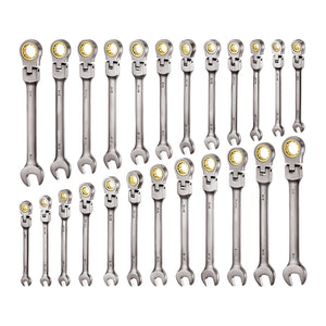 Flex-Head Ratcheting Wrench Set, 24-Piece SAE and Metric