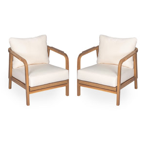 Outdoor Lounge Chair With Woven Backrest, Solid Wood Frame, Comfortable Cushions