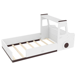Twin Size Car-Shaped Floor Bed with Storage for Kids