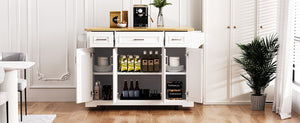 K&K 54-Inch Large Kitchen Island with Rubber Wood Drop Leaf