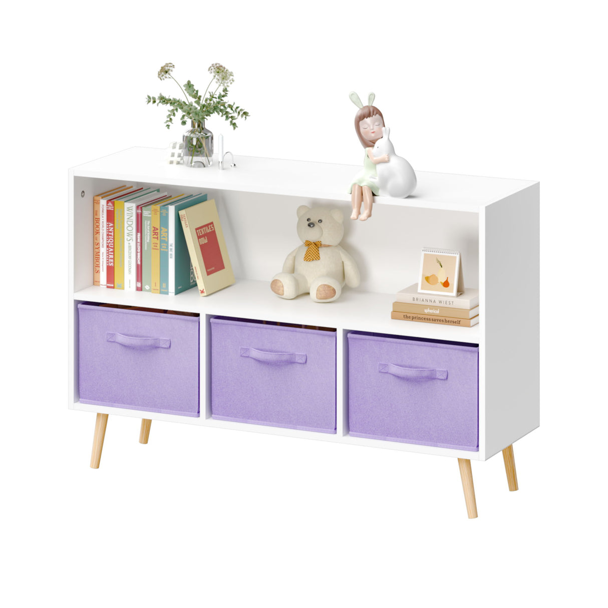 Bookcase With Collapsible Drawers, Book Display Organizer