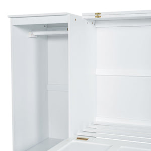 Twin Size Murphy Bed With Bedside Shelves And Wardrobe - White