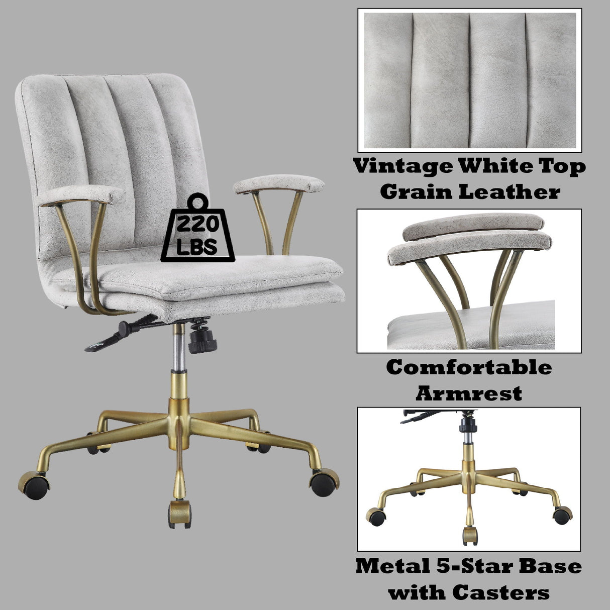 Damir - Vintage Top Grain Leather Office Chair - Antique White / Vintage - Best Buy Furniture
