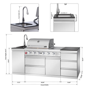 Outdoor Kitchen Island 83.3 Inch 4+1 Burner Propane Gas BBQ Grill