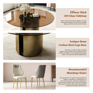 Modern Round Dining Table Set With Glass Top And Steel Legs