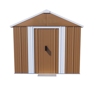 Heavy Duty Metal Storage Shed With Windows, Lockable Door & Ventilation, Weatherproof Outdoor Garden Shed For Backyard, Brown Iron 6X4 Ft