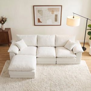 Modular U-Shape Sectional Sofa with Movable Ottoman, Chenille, Beige