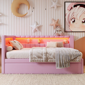 Upholstered Platform Bed With USB Ports And LED Belt
