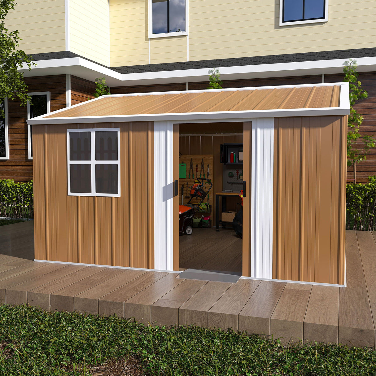 Heavy Duty Metal Storage Shed With Windows And Lockable Door