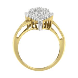 14K Yellow and White Gold 1.00 Cttw Round and Baguette-Cut Diamond Ballerina Cocktail Ring (H-I Color, SI2-I1 Clarity)