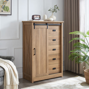 5 Drawers Dresser with Sliding Barn Door