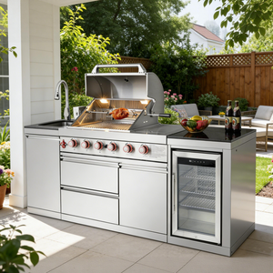Outdoor Kitchen Island 85.2 Inch 4+1 Burner Propane Gas BBQ Grill 71500 BTU 304 Stainless Steel