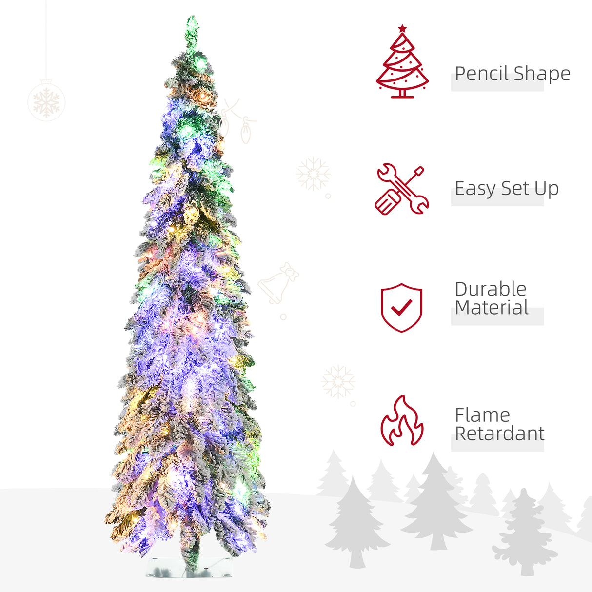 HOMCOM 6Ft Tall Prelit Pencil Artificial Christmas Tree