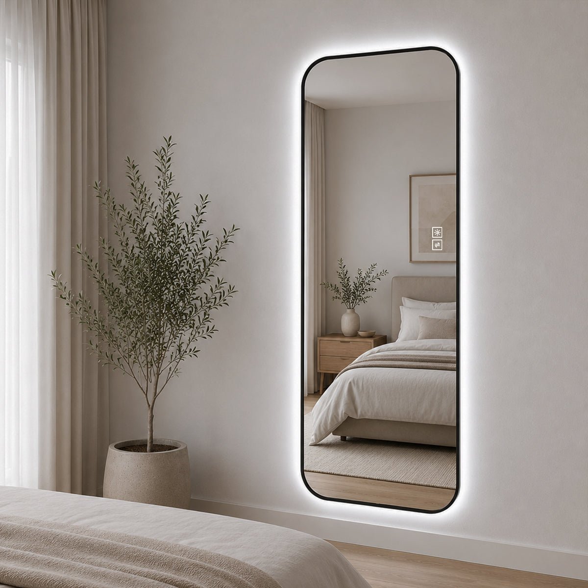 65" x 24" Oversized Backlit Rectangular LED Full Length Mirror