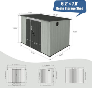 6x8FT Outdoor Resin Storage Shed with Transparent Windows & Louvered Vents