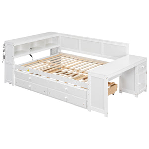 Daybed With Storage Shelves, Drawers, Trundle, Charging Station, LED Light, Desk And Cabinet