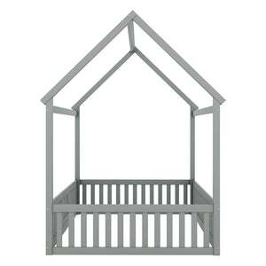 Wood House Bed With Fence And Door