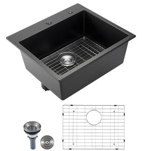 25 Inch Granite Kitchen Sink Top Mount Single Bowl Drop-In Basin for RV Bar