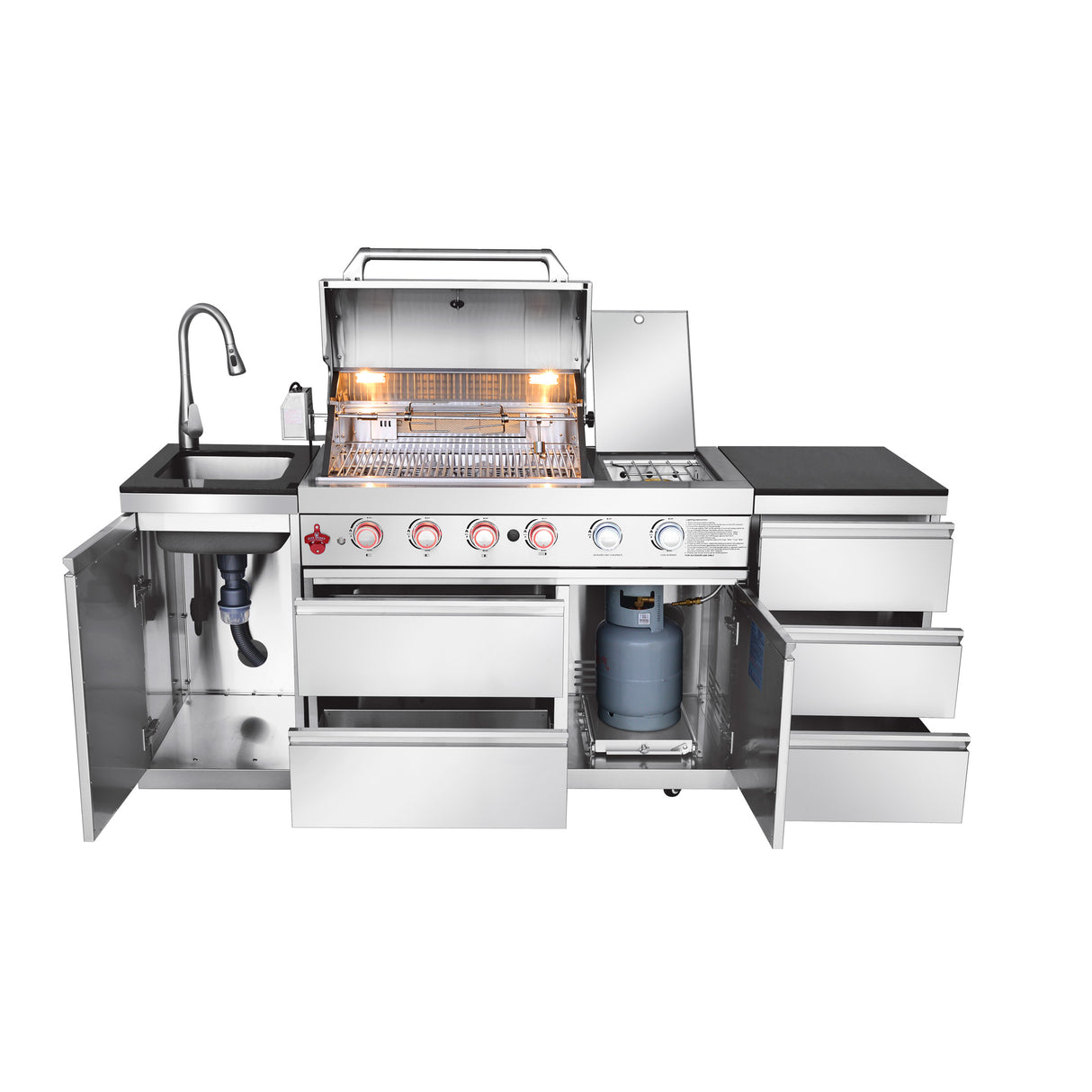 Outdoor Kitchen Island 83.3 Inch 4+1 Burner Propane Gas BBQ Grill