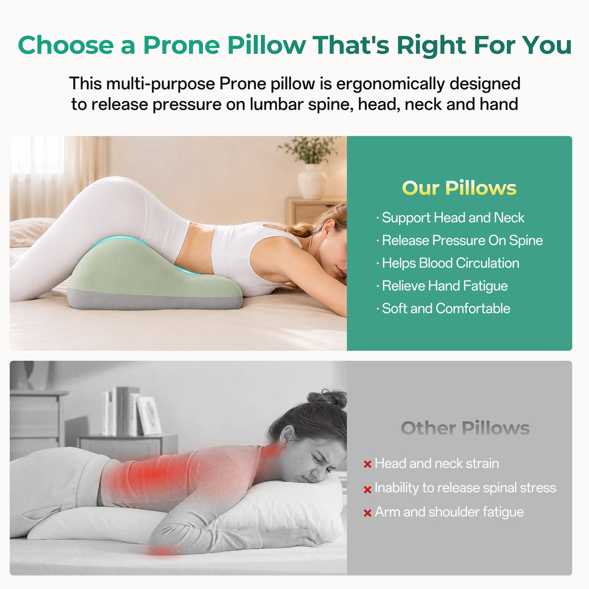 27° Ergonomic Memory Foam Support Pillow for Couples