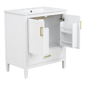 Elegant Fluted Bathroom Vanity With Sink, Soft Close Doors & Drawer