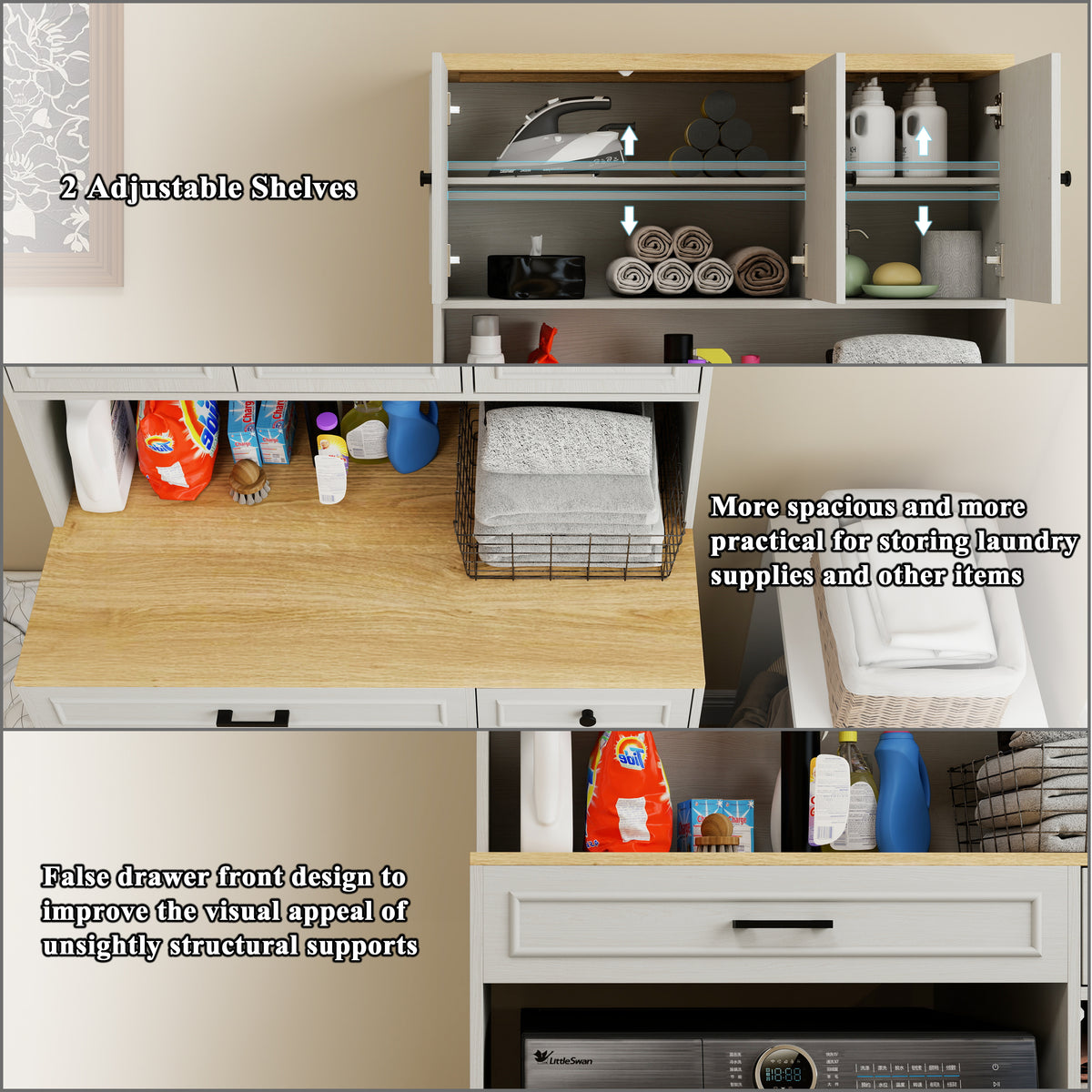 Over The Washer, Dryer And Robot Vacuum Storage Cabinet - Antique