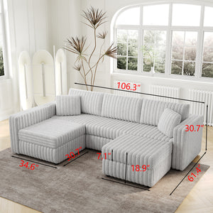 106.3" U-Shaped 4-Person Sofa with Ottoman