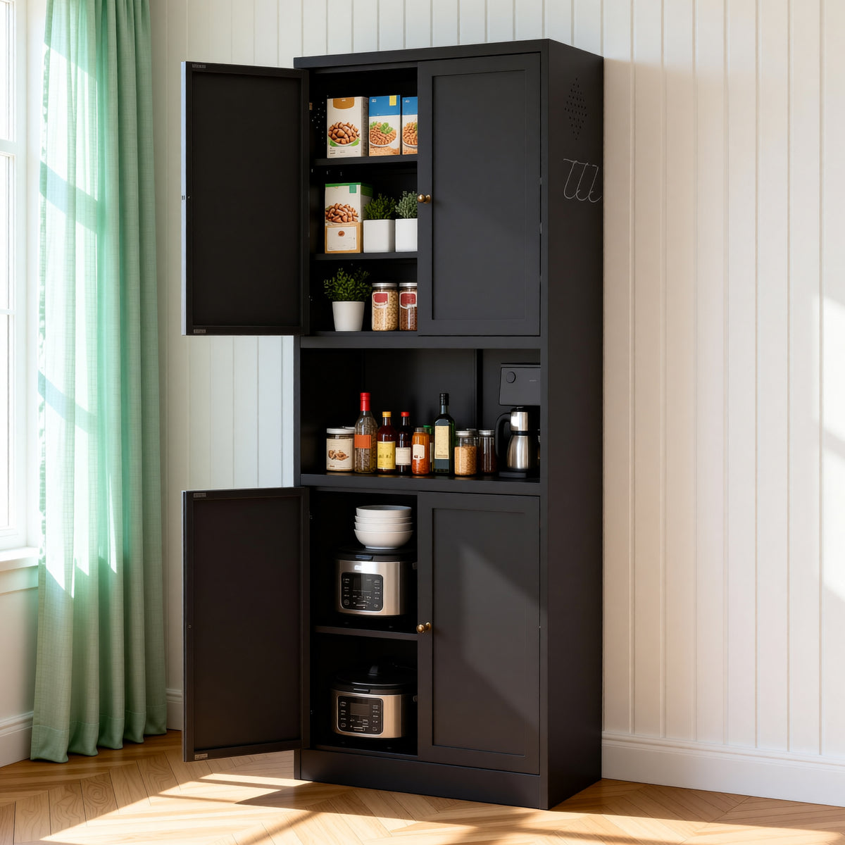72-Inch High Metal Cabinet with Adjustable Shelves and Drawer - Gray