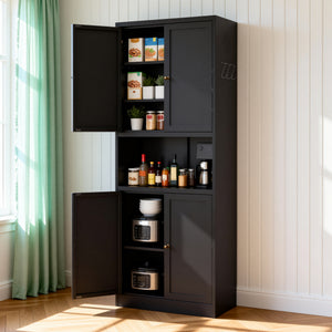 72-Inch High Metal Cabinet with Adjustable Shelves and Drawer - Gray