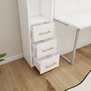 Queen Size Murphy Wall Bed With Side Storage Cabinets - White