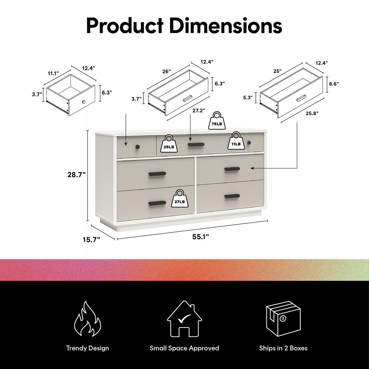 Valencia 7 Drawer Wide Dresser - Taupe