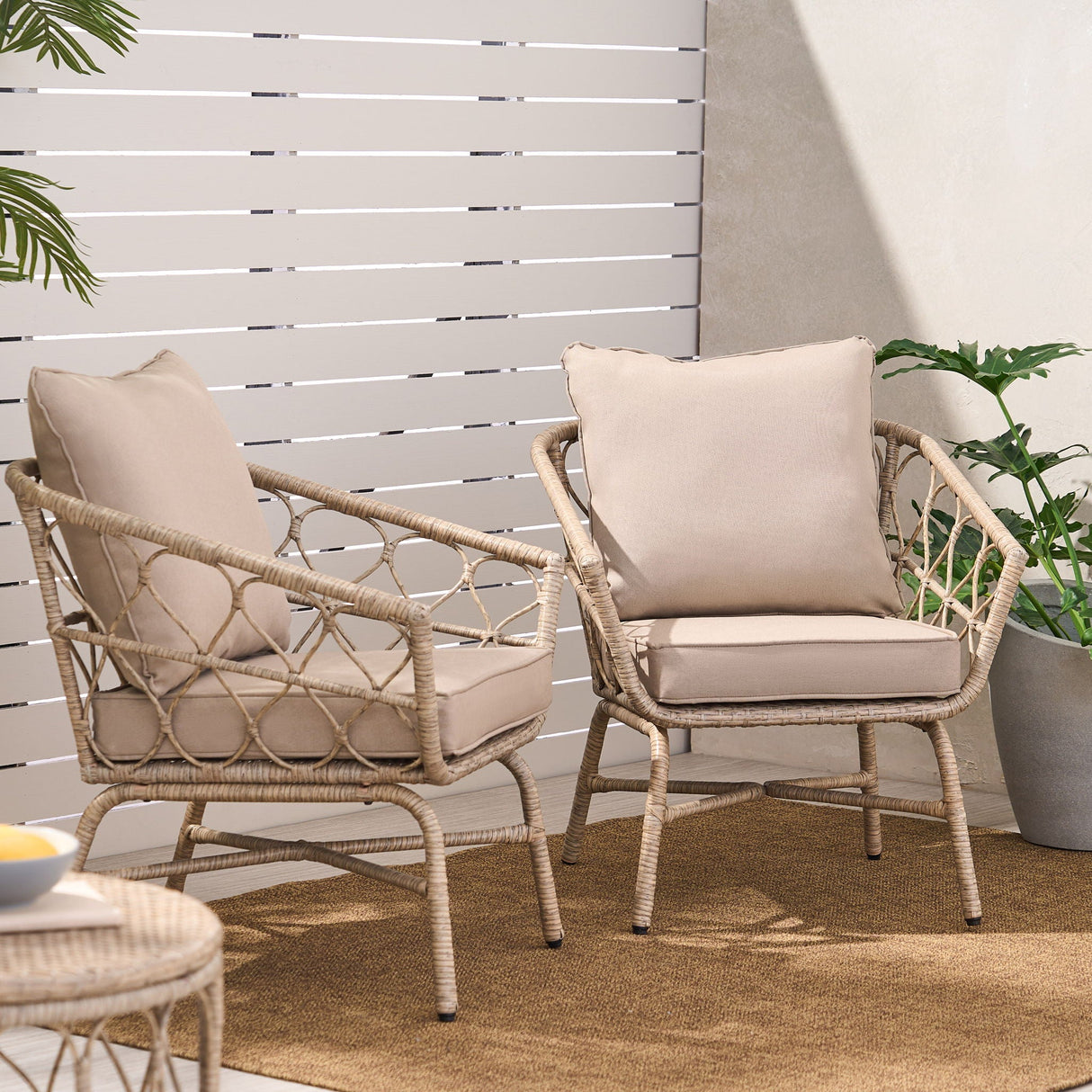 Bruce - Outdoor Club Chair Set With Water Resistant Cushions Rattan And Iron - Brown - Best Buy Furniture