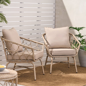 Bruce - Outdoor Club Chair Set With Water Resistant Cushions Rattan And Iron - Brown - Best Buy Furniture