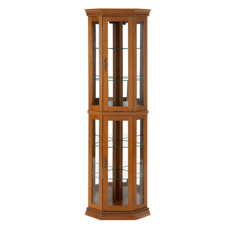 Corner Curio Cabinet With Lights, Adjustable Tempered Glass Shelves, Mirrored Back, Display Cabinet (E26 Light Bulb Not Included)