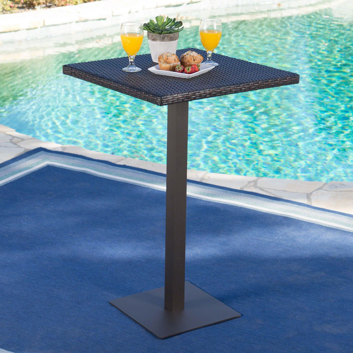 Outdoor Square Rattan Bar Table With Iron Frame - Multi Brown - Best Buy Furniture