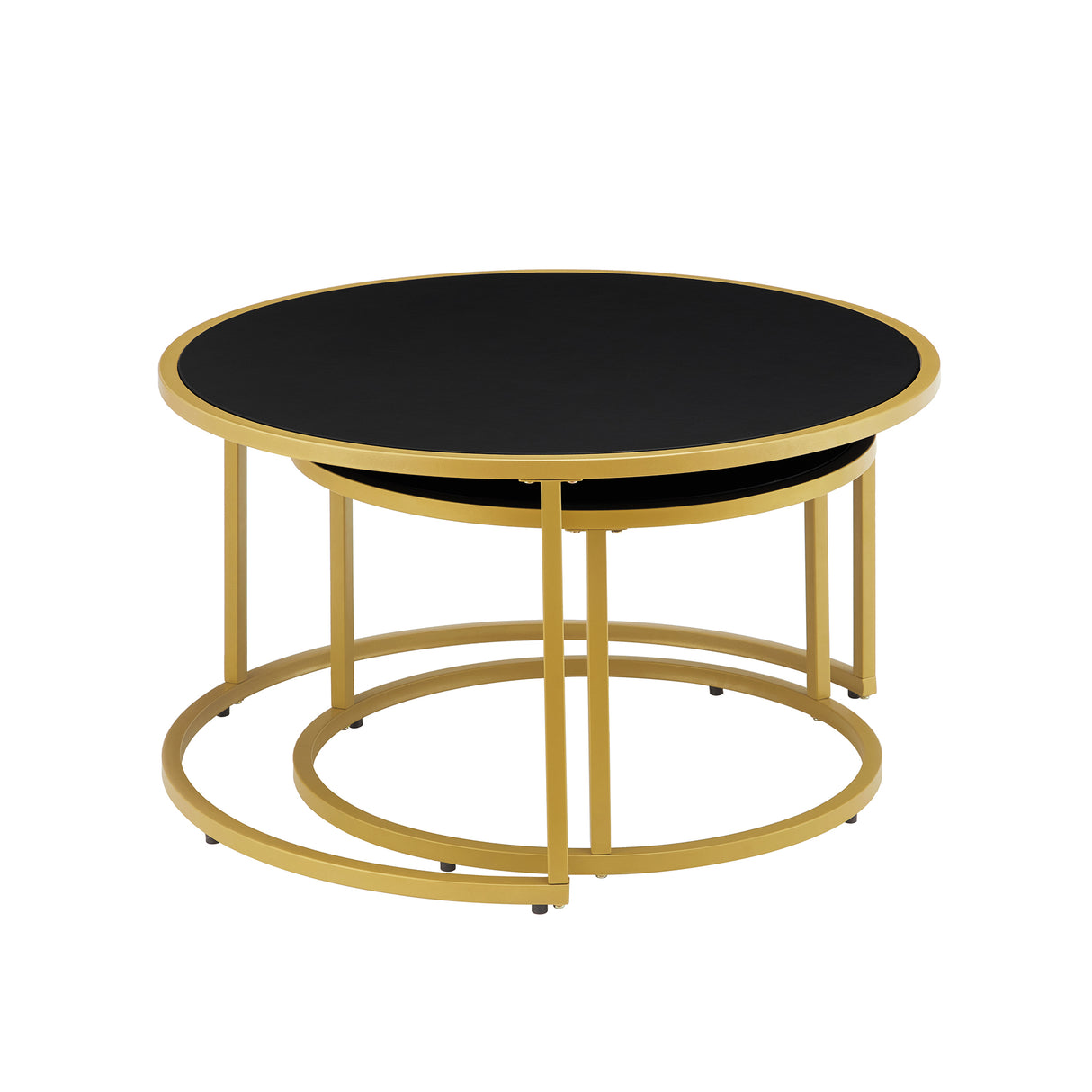 Modern Faux Leather Nesting Round Coffee Table Set of 2
