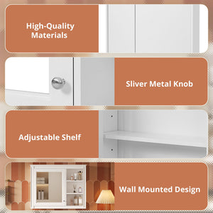 Wall Mounted Medicine Cabinet With Mirror, Adjustable Shelf - White