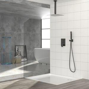Dual Shower Head 10" Ceiling Mount Square Shower System With Rough In Valve - Matte Black