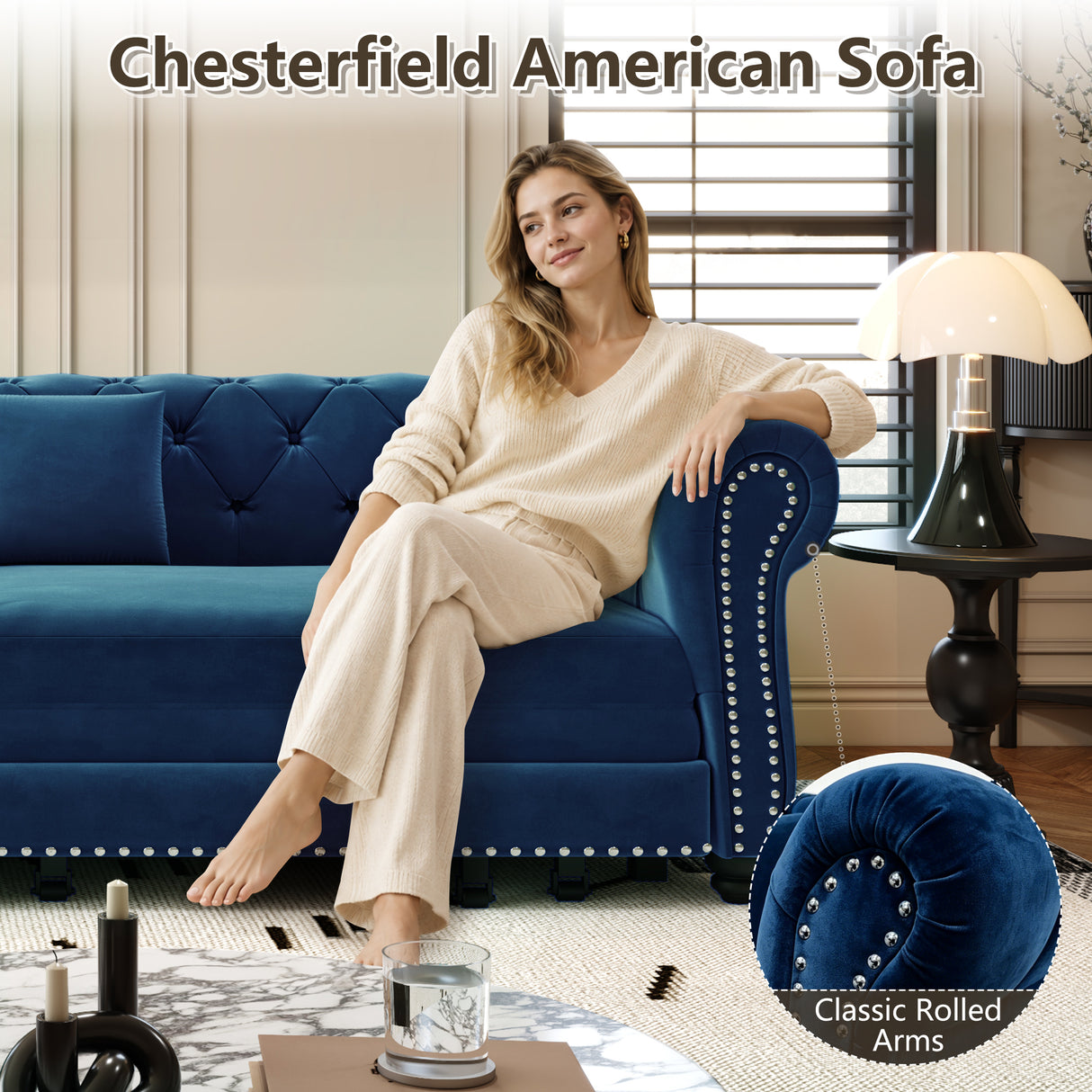 Chesterfield 3-in-1 Pull-Out Sofa Bed, Convertible Sleeper Sofa