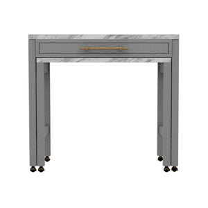Light Gray Faux Marble Dining Table with Storage Drawer