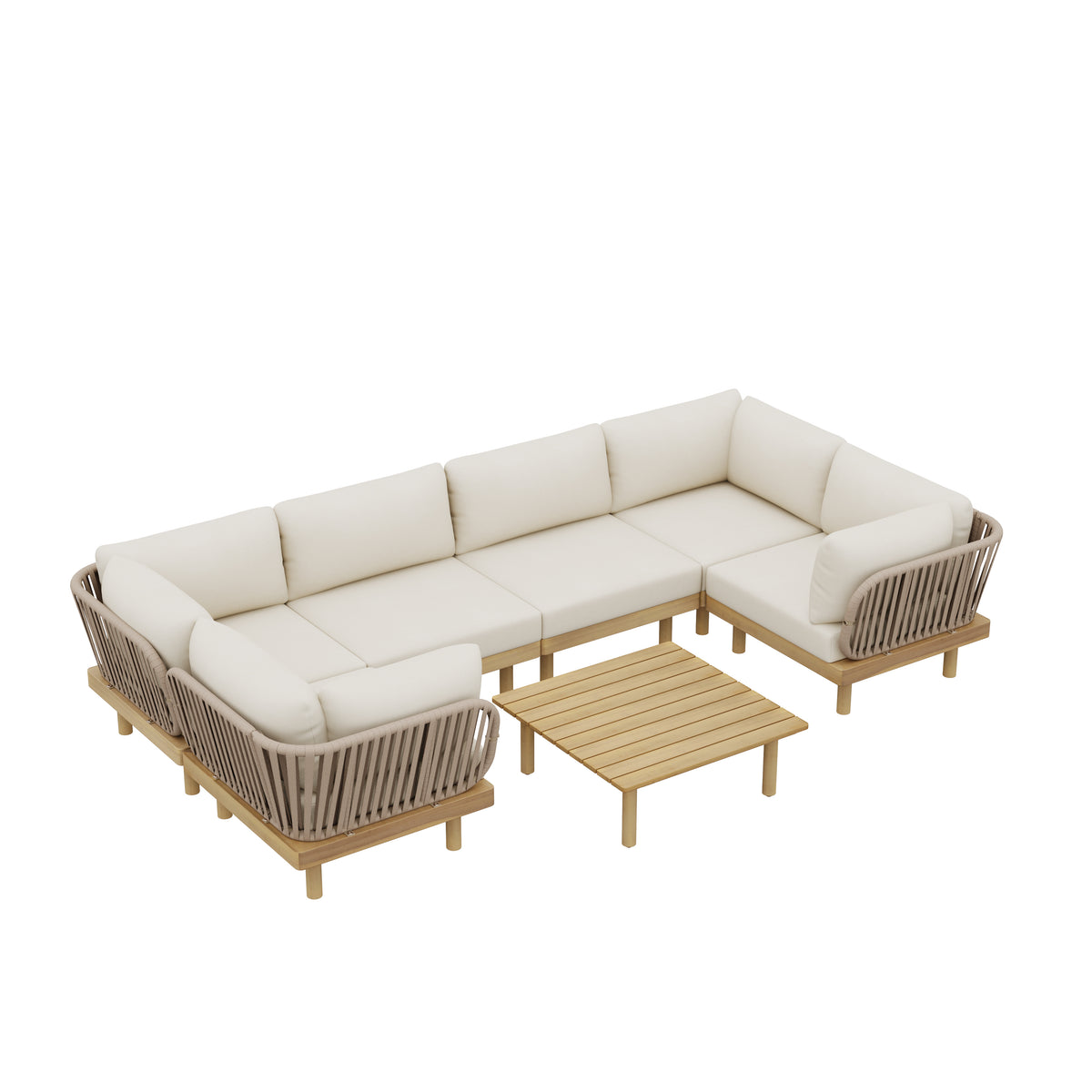 7-Piece Acacia Wood Outdoor Sectional Sofa Set with Rope Back