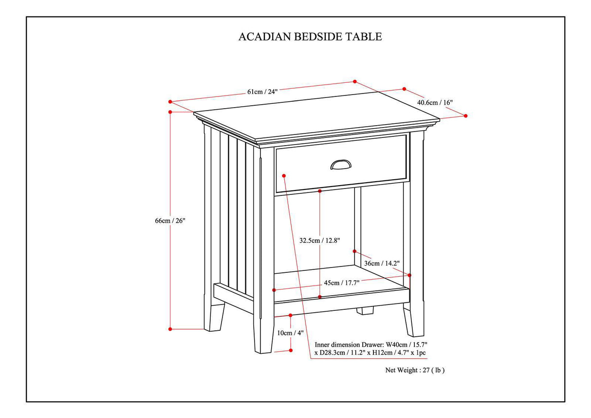 Acadian - Bedside Table, Handcrafted