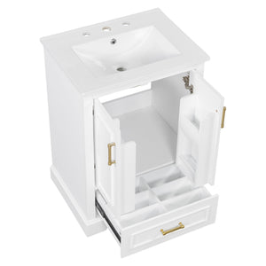 Bathroom Vanity With Sink, 1 Divided Drawer And 2 Soft Close Doors With Double Shelf