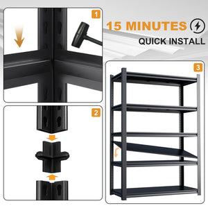 Shelves With 5 Removable Dividers, Durable For Garage - Black