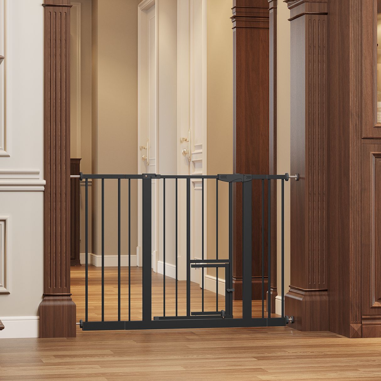 Baby Gate with Cat Door, 29.5-44.1" Metal Pet Door