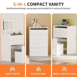 3 in 1 Vanity Desk with Open Top Mirror